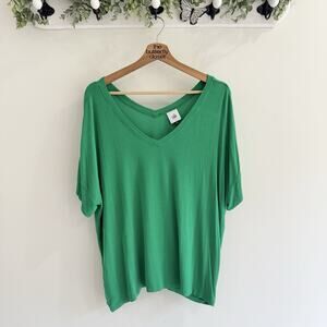 CAbi Field Tee Green V Neck Oversized Boxy Fit Small CV